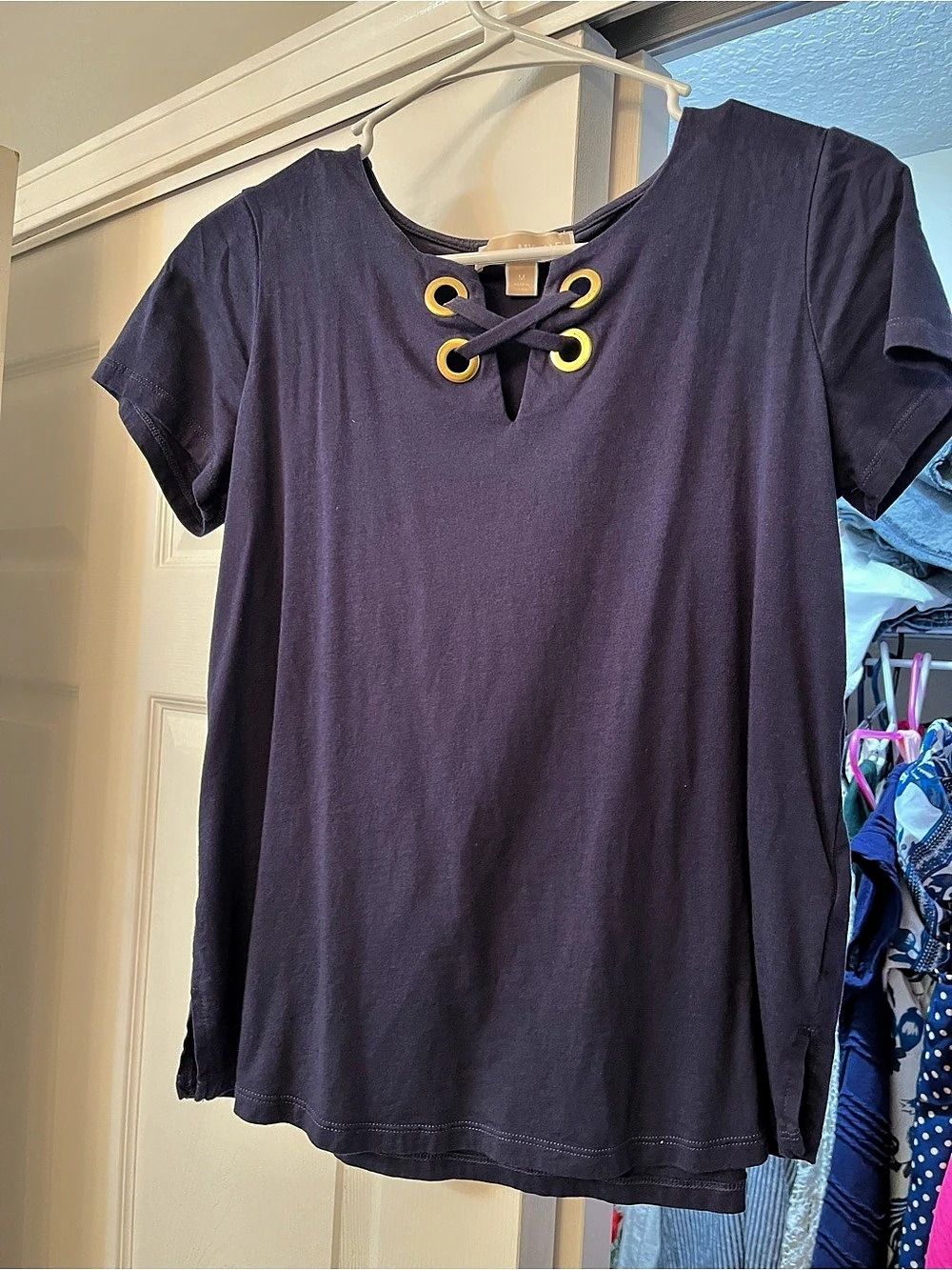Michael Kors Lace-Up Short Sleeve Top in Purple Size Medium